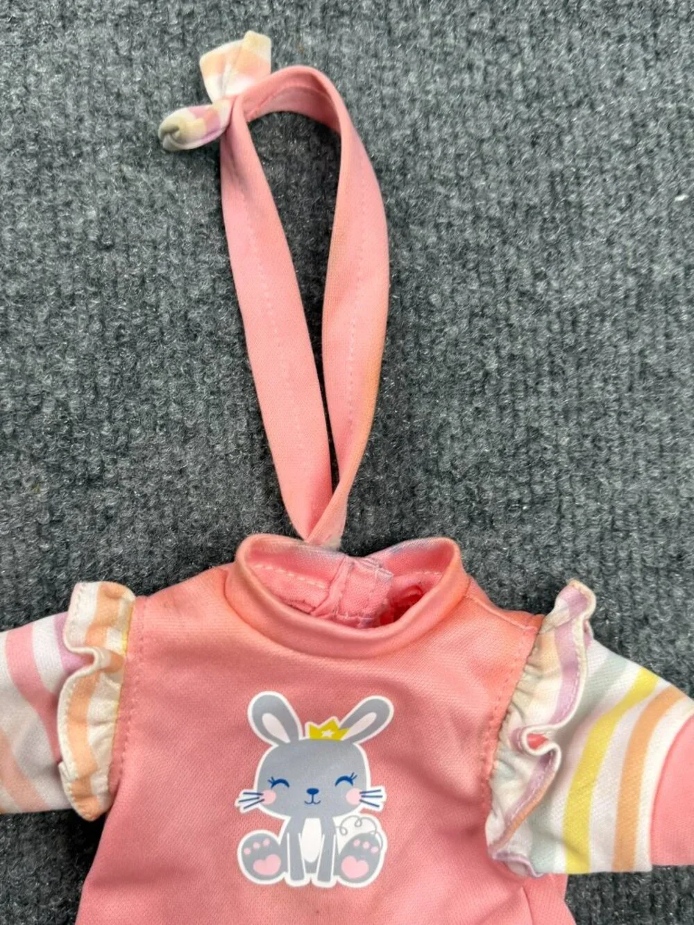 Girls Baby Doll Outfit Pink Bunny Crown Striped Sleeves Stuffed Animal Clothes